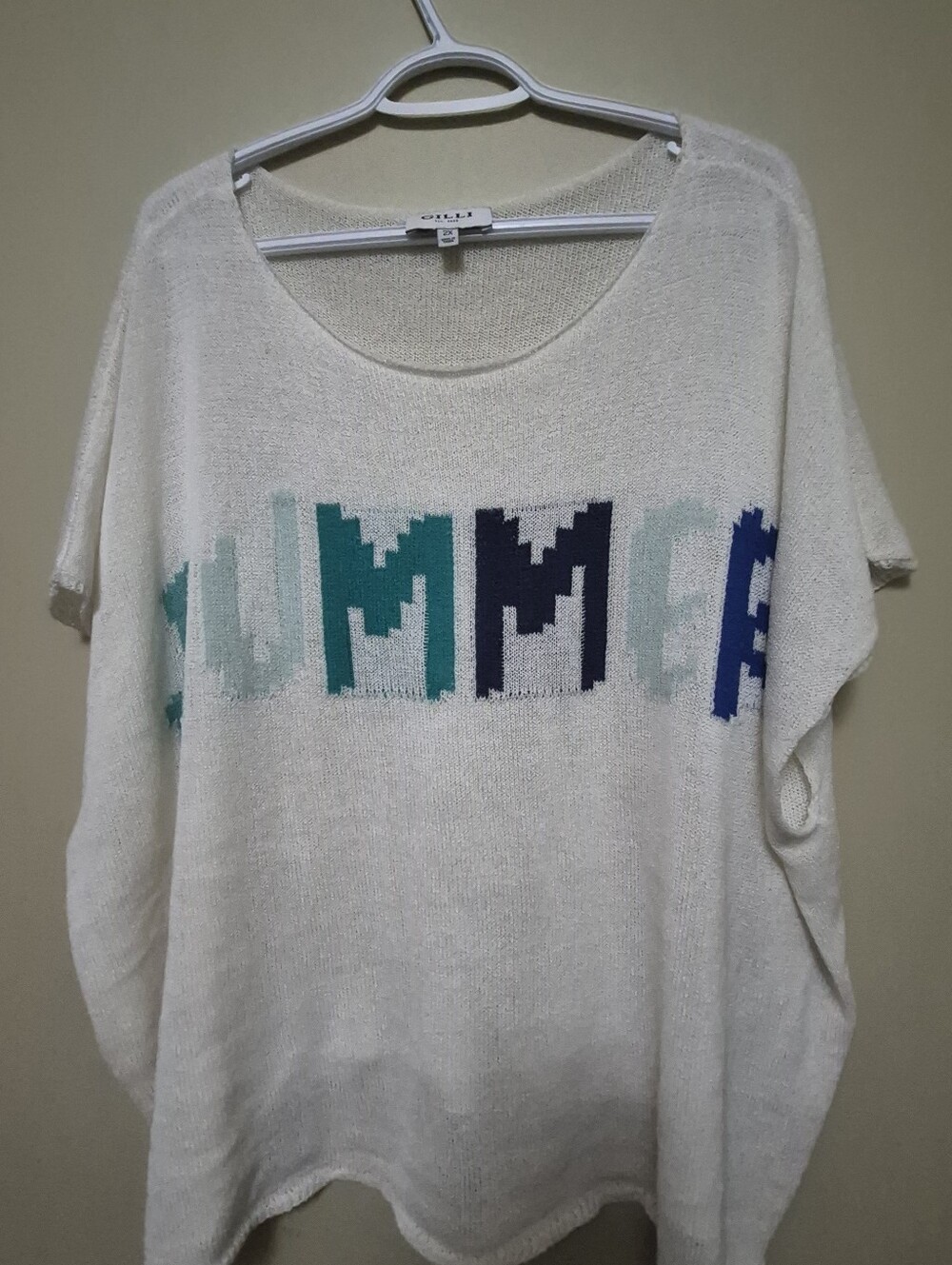 Gilli SUMMER 2X Cream Knit Sweater with Teal & Navy Graphic